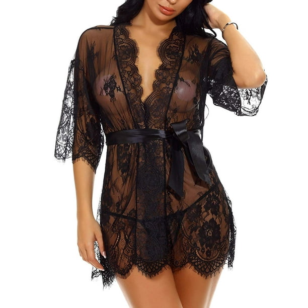 Plus Size Lingerie for Women Lace Robe Babydoll Nightgown Mesh See Through Kimono XL-4X Plus Size Lingerie for Women Lace Robe Babydoll Nightgown Mesh See Through Kimono XL-4X